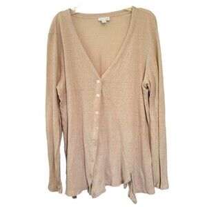 J. Jill Love Linen Beige Button Up Long Sleeve Top Size Medium lagenlook